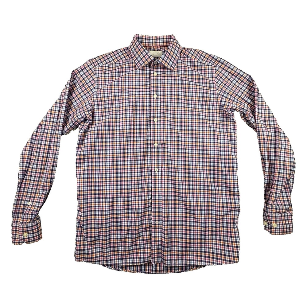 Eton Men's XL Multicolor Gingham Dress Shirt Contemporary Fit LS SEE DESCRIPTION